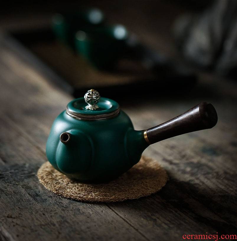 ShangYan Japanese side of coarse pottery pot of archaize wooden handle teapot kung fu tea set household teapot lettering customization