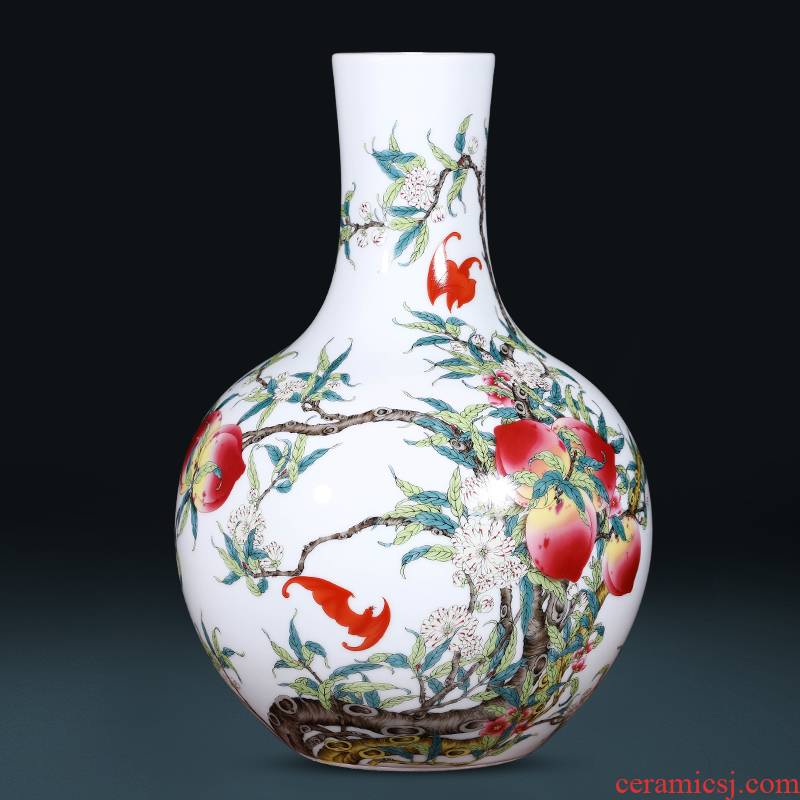 Jingdezhen ceramics imitation qianlong nine peach figure large vases, flower arranging Chinese style living room home furnishing articles