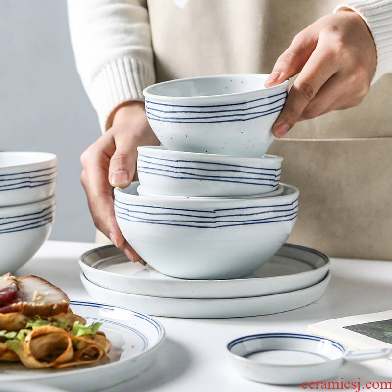 Ceramic bowl home 10 only eat noodles bowl creative combination tableware kit bowls soup bowl set bowl of large plate