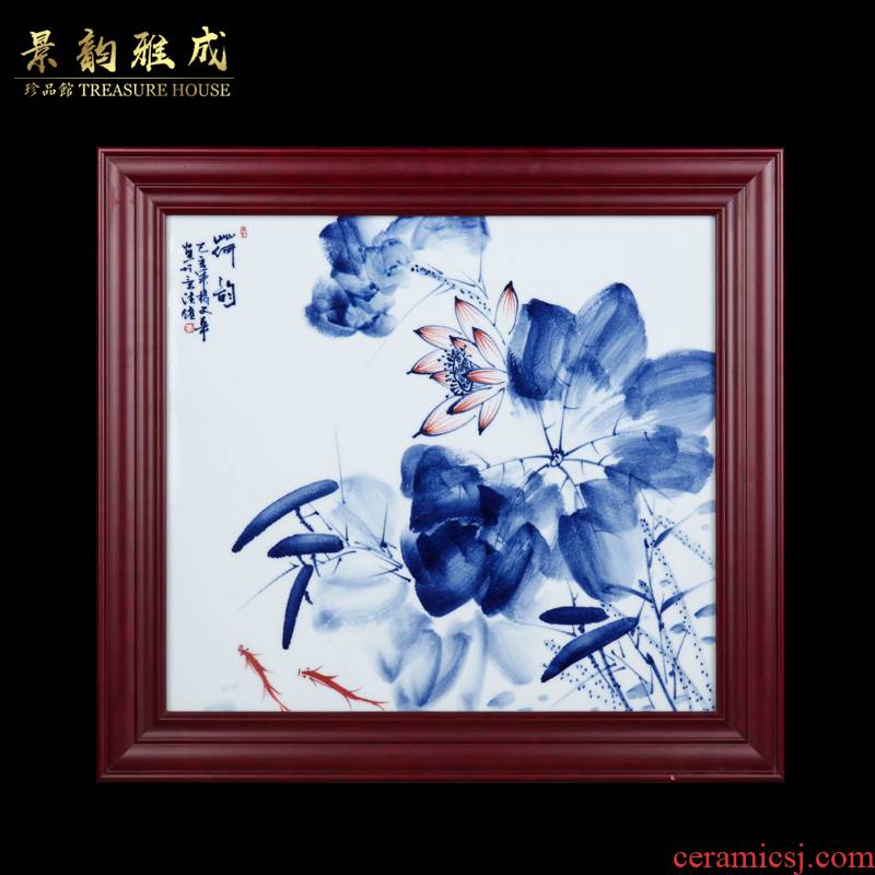 Jingdezhen ceramic Chinese prosperous adornment figure household study of sitting room sofa setting wall is blue and white porcelain plate painting