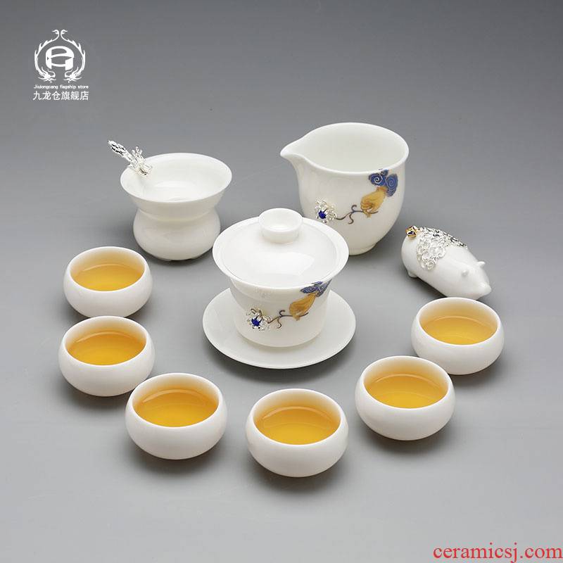 DH jingdezhen porcelain tea set suit household kung fu noggin contracted with modern ceramic teapot silver cup