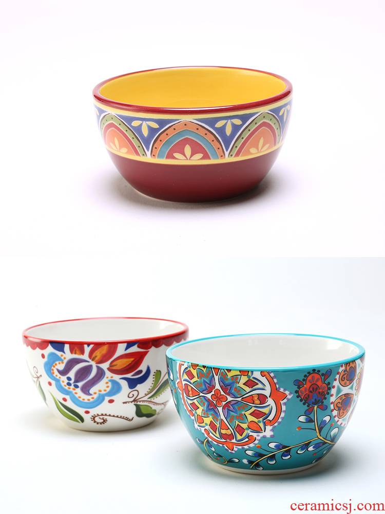 4.5 in small bowl to eat rice bowl creative move porringer ceramic manual hand - made American rural household utensils