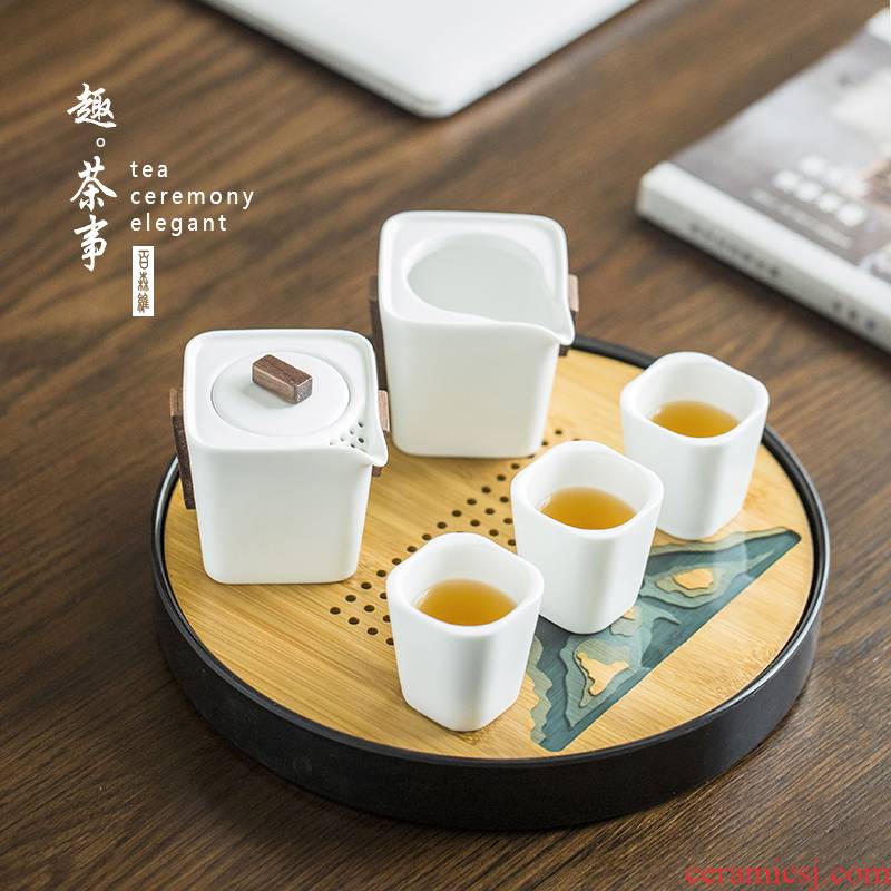 Taiwan unknowingly hall travel tea set portable crack a pot of three car ceramic tea tray was set office