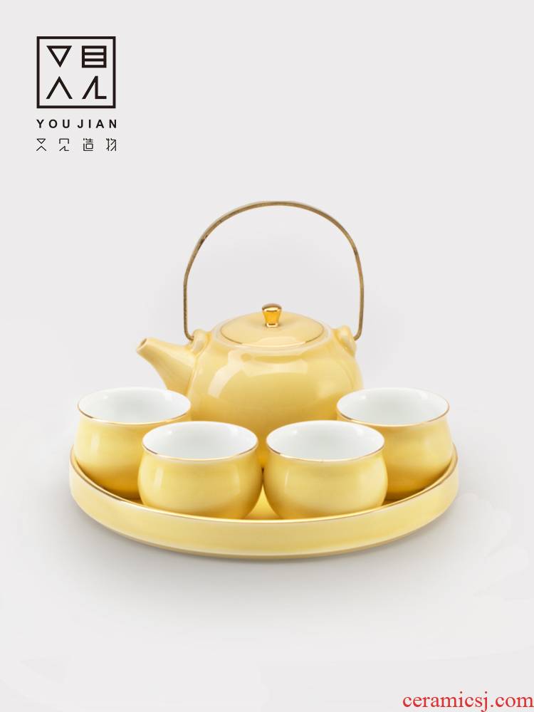 And creation of teapot ceramic kung fu tea set domestic large capacity single pot a pot of four Japanese kettle
