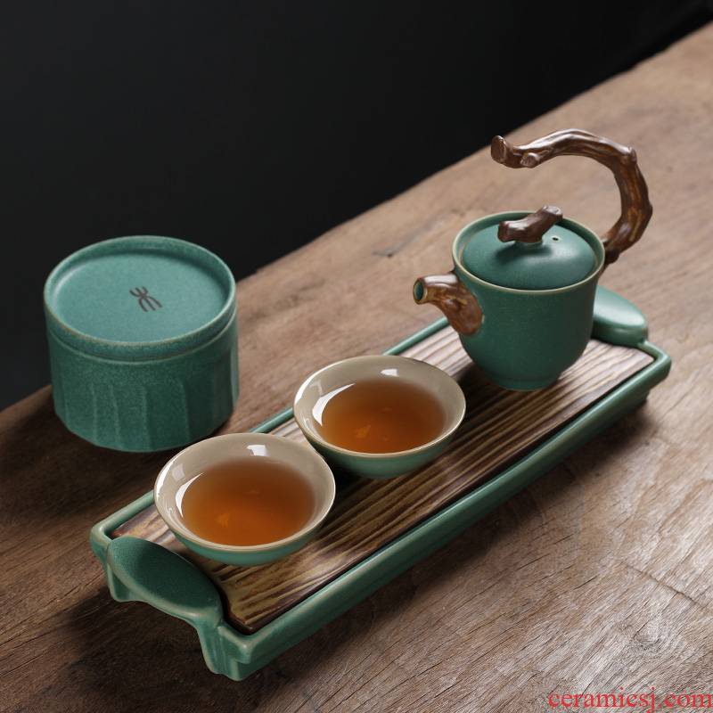 Japanese coarse pottery kung fu tea set home a pot of restoring ancient ways is two cups of gift boxes in the teapot teacup tea tray