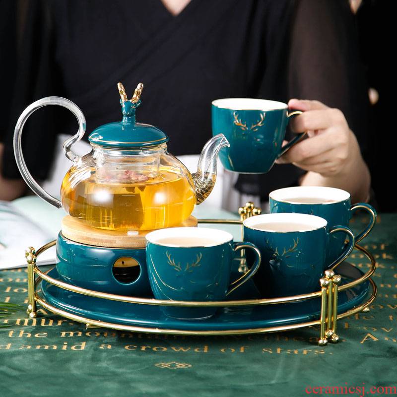 Glass teapot set household Nordic ceramic based heating cooked fruit tea tea set with filter tray