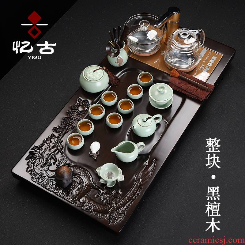 Have old kung fu tea set of a complete set of domestic ceramic ebony wood tea tray automatic induction cooker tea table