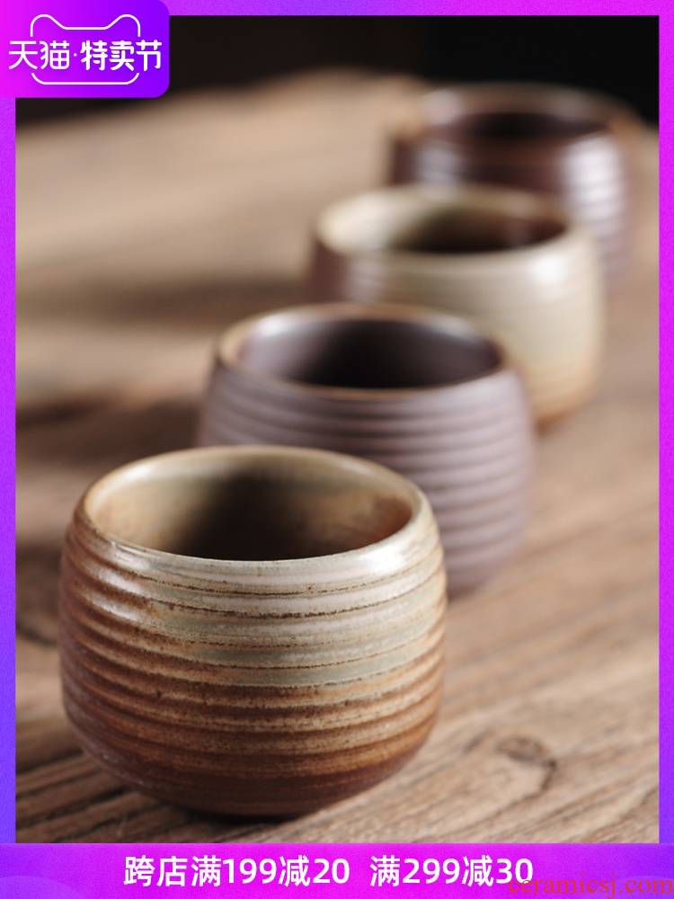 Household coarse pottery wood beaker retro ceramic kung fu tea sample tea cup tea hat cup single only six pack suits for