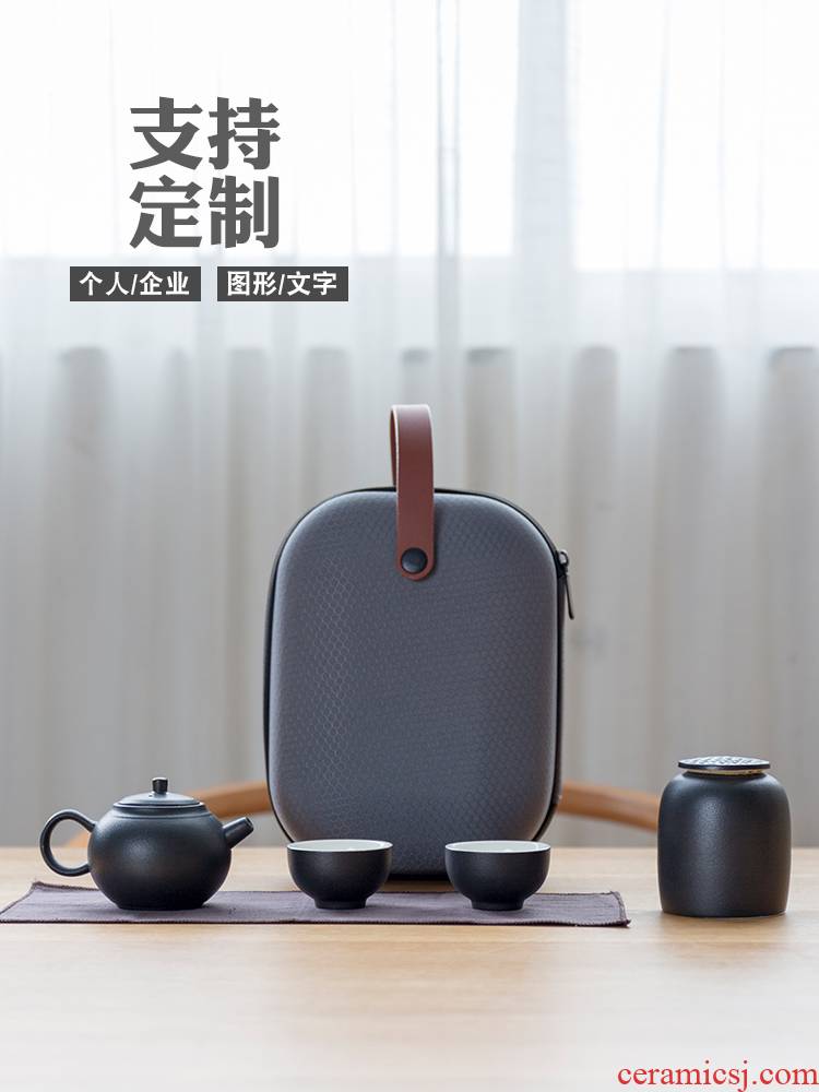 Ceramic travel kung fu tea set is suing crack of portable bag with a second pot cup custom logo