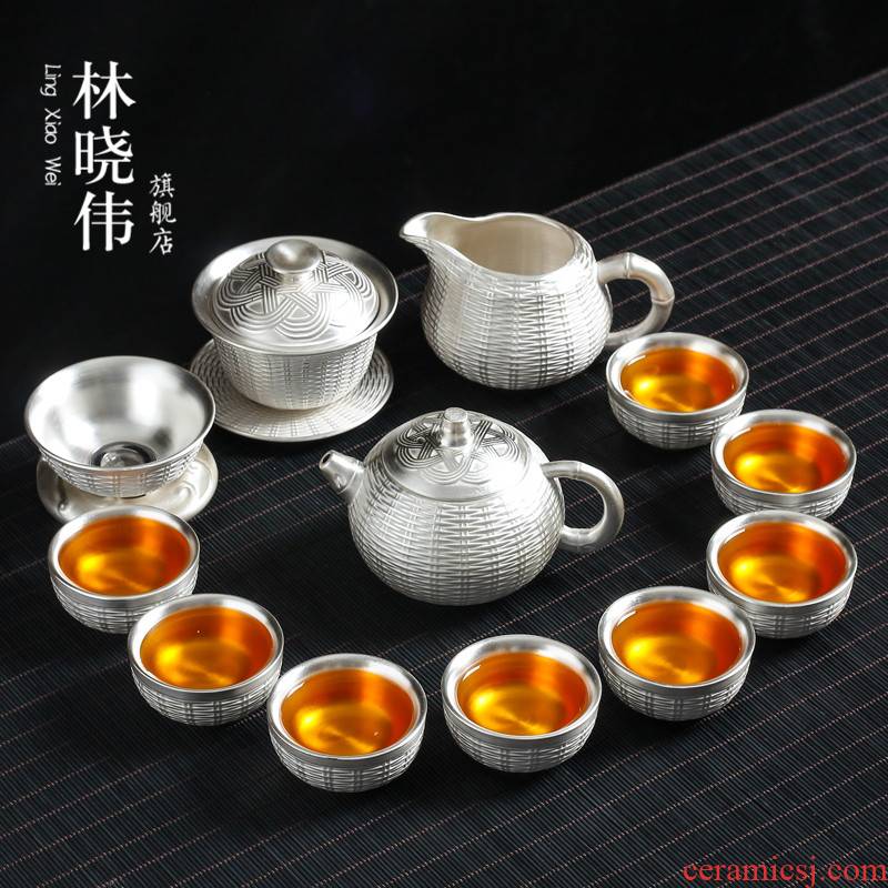Undressed ore purple sand tea tasted silver gilding kung fu tea sets, home office 999 contracted teapot tea cups