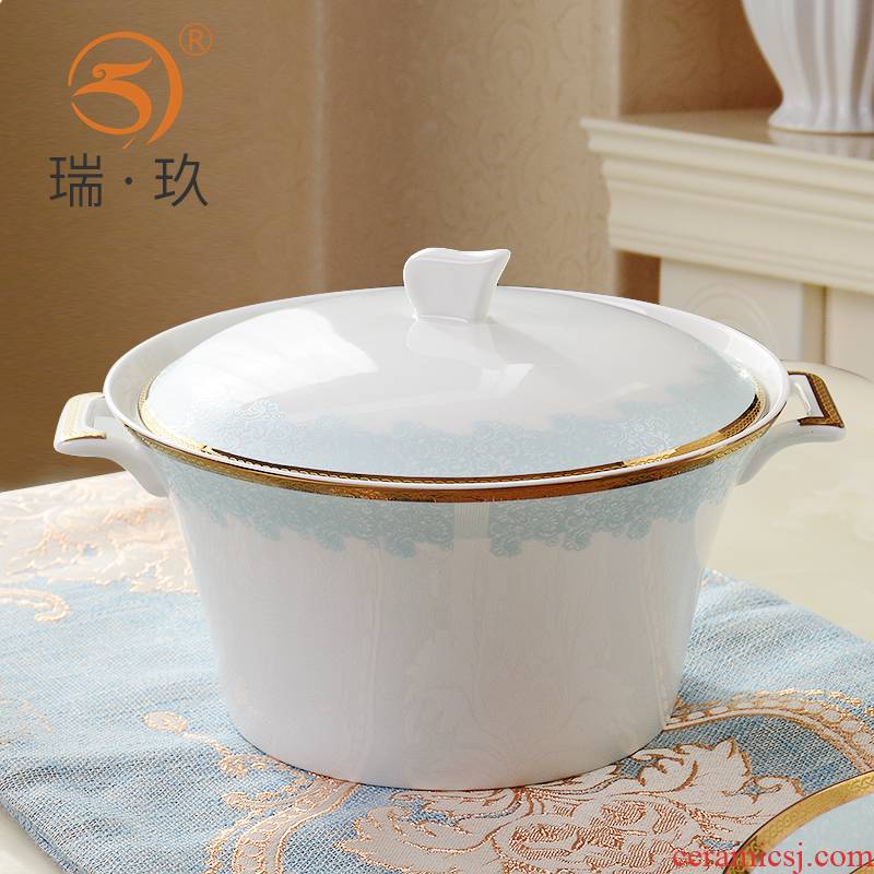 Home up phnom penh relief grade big soup pot with cover soup basin ceramic bowl soup tureen basin porcelain basin belt