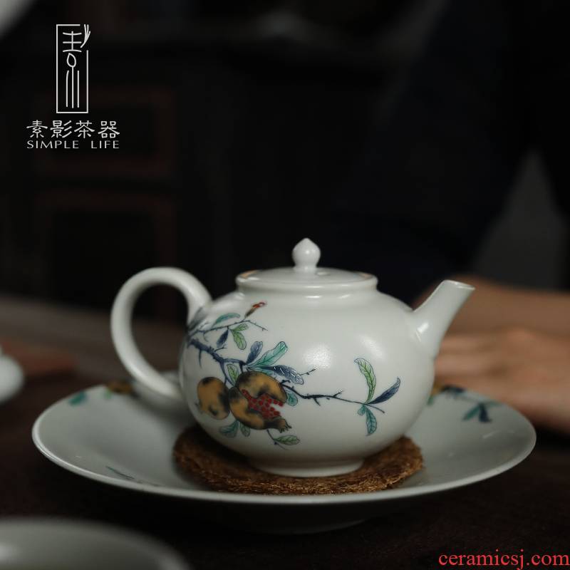 Plain film pomegranate retro household checking ceramic teapot tea is inferior smooth small single pot of kung fu tea accessories
