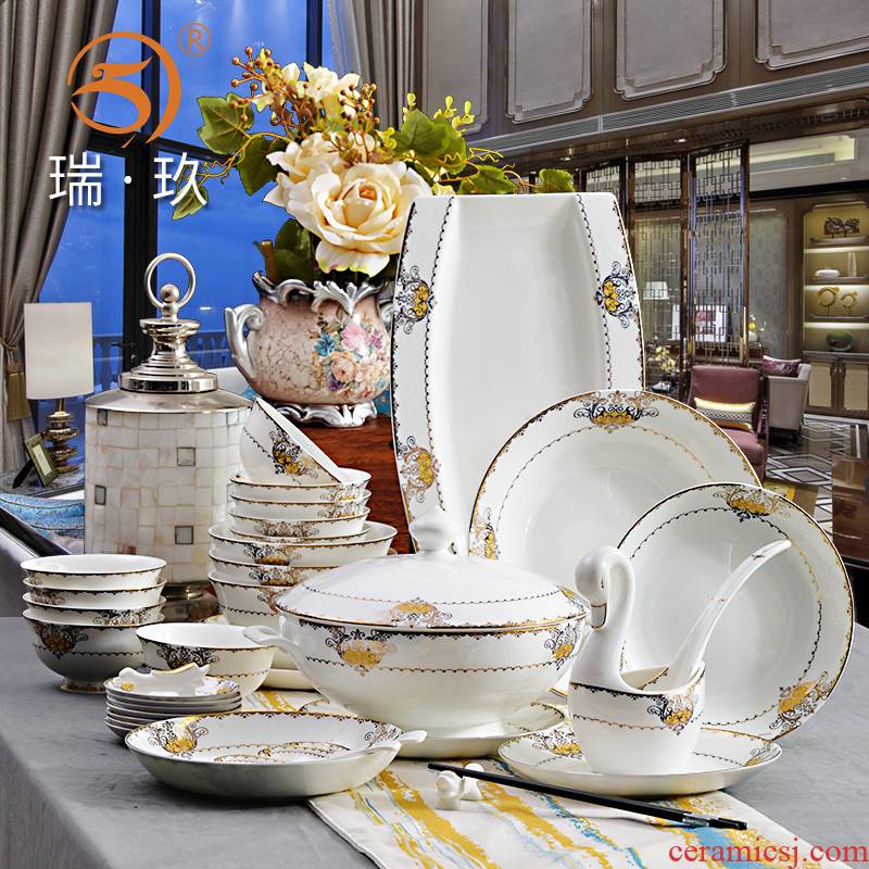 Home European up phnom penh 60 skull porcelain tableware suit fine ceramic bowl plate combination gear box can be ltd.