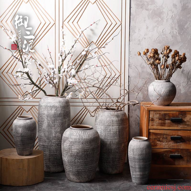 Contracted and I ceramic dry flower vase restoring ancient ways furnishing articles sitting room put flowerpot coarse pottery flowerpot more meat POTS decoration