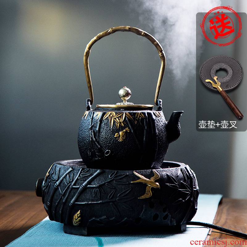 Gold cast iron pot of boiled tea kettle manual imitation Japan tea stove teapot the boiled tea, the electric TaoLu suit household