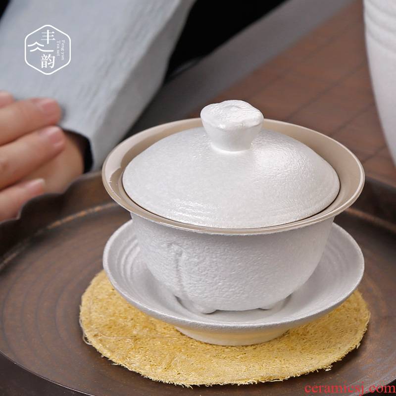 Coarse pottery tureen tea set large single cover ceramic tea only three cups of ancient tea cups to restore ancient ways household kung fu small bowl