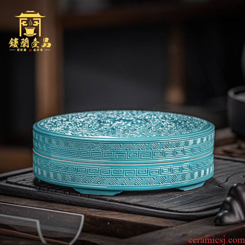 Jingdezhen ceramic all hand carved turquoise longnu tea caddy fixings caddy fixings large - sized receive sealed storage tank