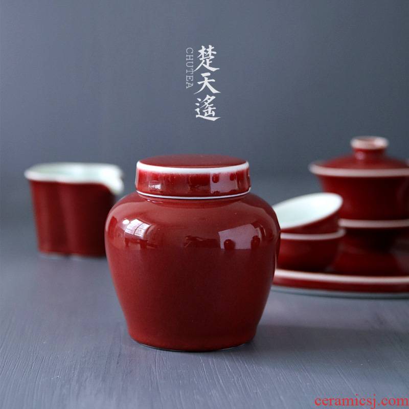 Poly real JingJi red caddy fixings jingdezhen manual archaize ji caddy fixings store receives little tea pot of tea