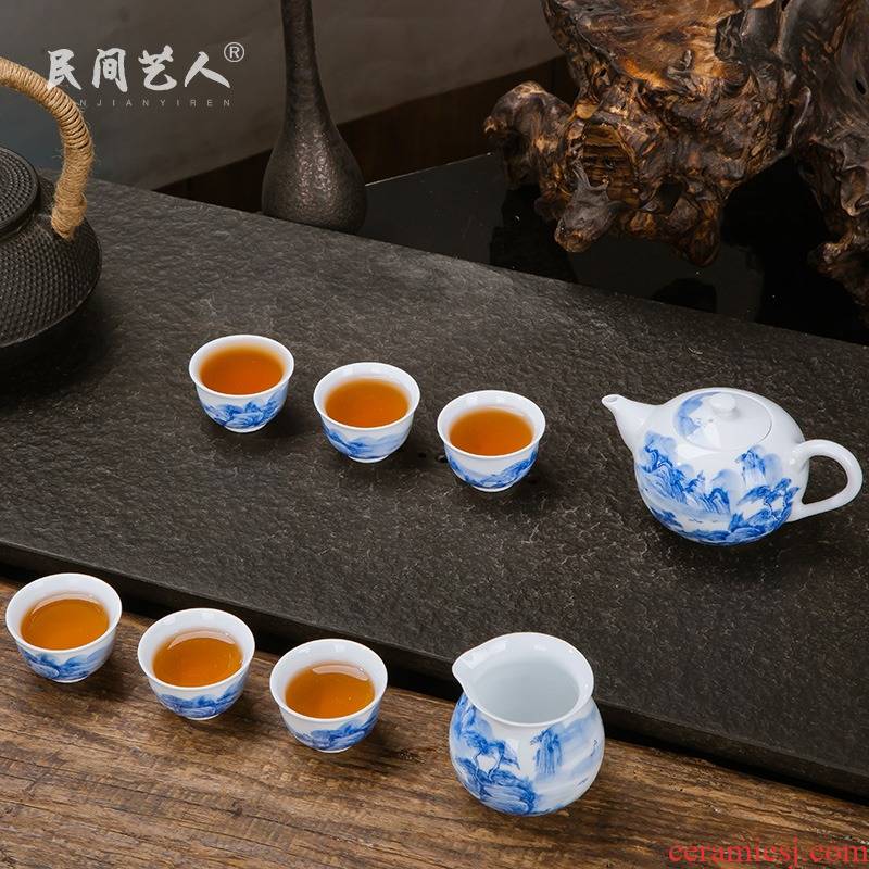 Jingdezhen hand - made ceramic kung fu tea set tea service of a complete set of tea cups make tea with tea POTS