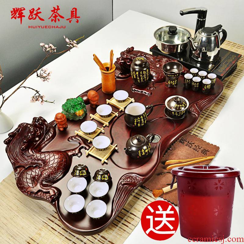 Hui make contracted violet arenaceous kung fu tea set science and technology, wood tea tray tea ice crack ceramic induction cooker of a complete set of tea set