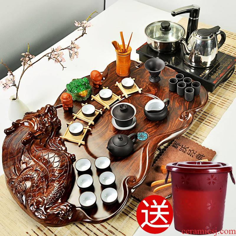 Hui, make tea sets ice crack kung fu tea set tea service of a complete set of violet arenaceous induction cooker technology wood tea tray