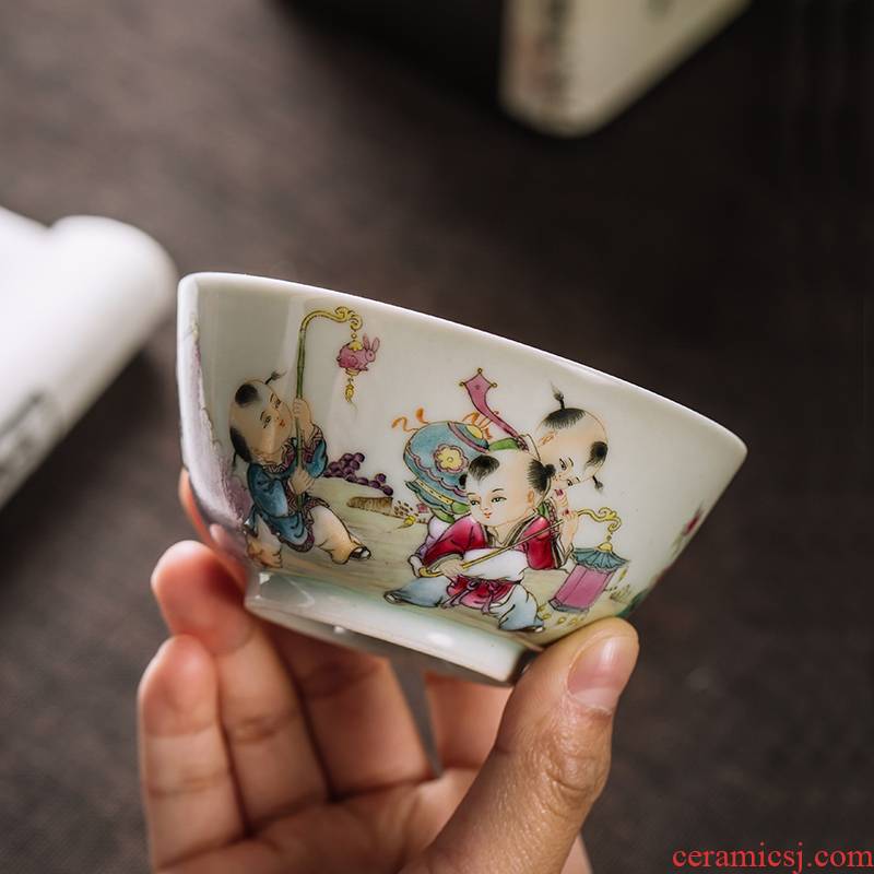 The Owl up jingdezhen tea hand - made lad colored enamel master cup cup draw blue cup kung fu tea cups
