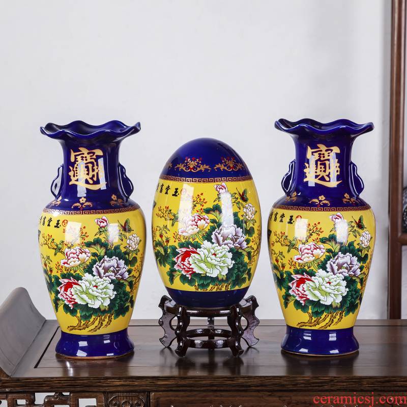 Jingdezhen ceramics cloisonne vase three - piece furnishing articles of Chinese style home decoration flower arranging rich ancient frame in the living room