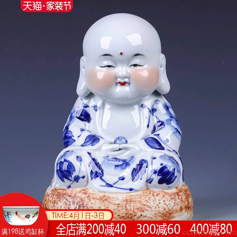 Jingdezhen ceramics hand - made of blue and white porcelain maitreya home furnishing articles, the sitting room porch decoration