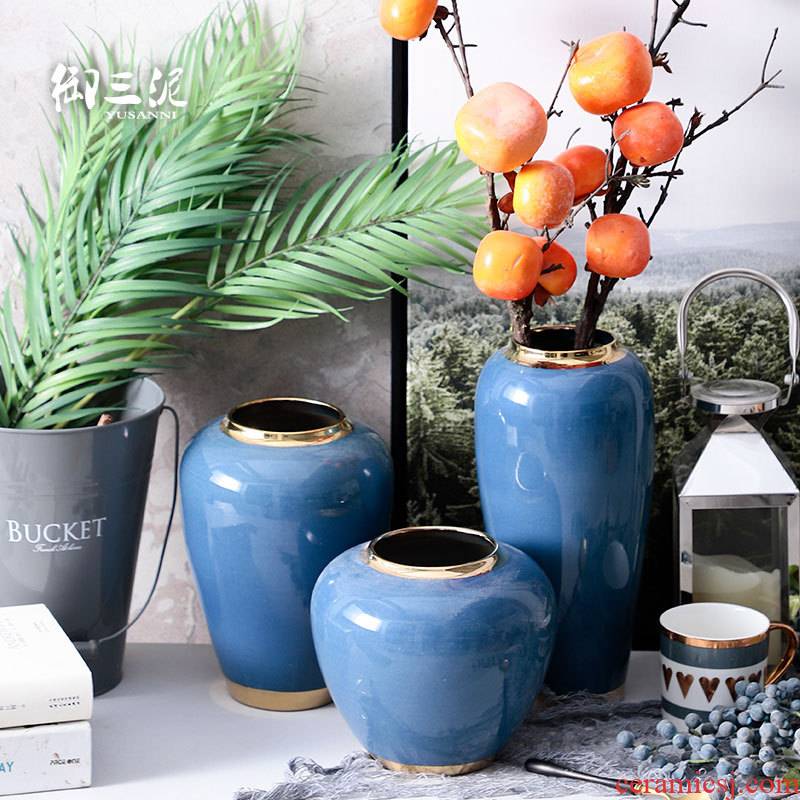 Contracted and I European ceramic vases, flower arrangement sitting room decoration home decoration dry flower is placed blue small POTS