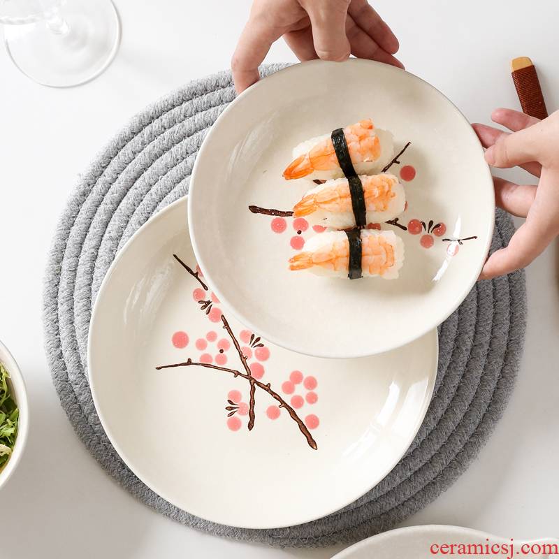 Japanese household creative dishes circular plate plate plate ceramic fish dish dumpling dish pan under the glaze color of tableware
