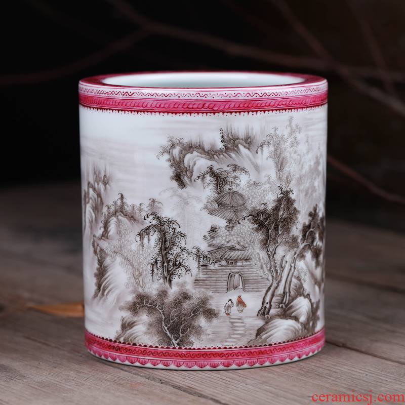 Offered home - cooked brush pot stationery furnishing articles in the manual "four appliance hand - made ceramic famille rose decoration art household act the role ofing is tasted