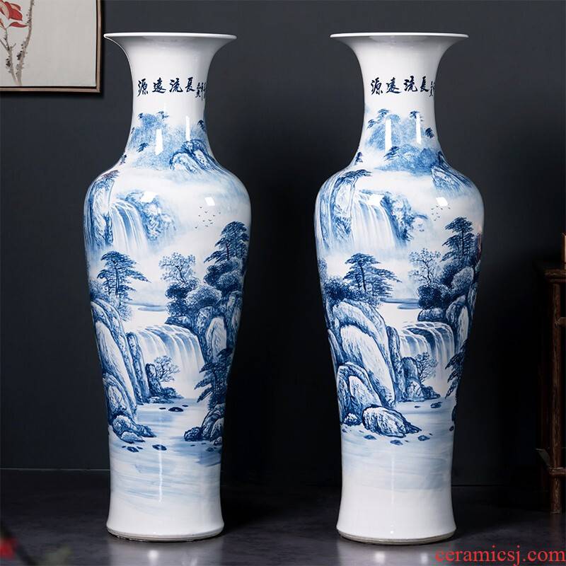 Jingdezhen blue and white tail hand - made ceramics has a long history of large vase sitting room hotel decoration furnishing articles