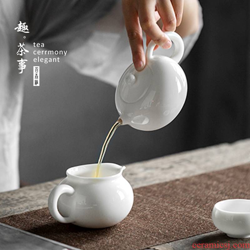 Dehua white porcelain beauty pot of suet jade ceramic teapot trumpet kung fu tea set pure manual teapot single pot of household