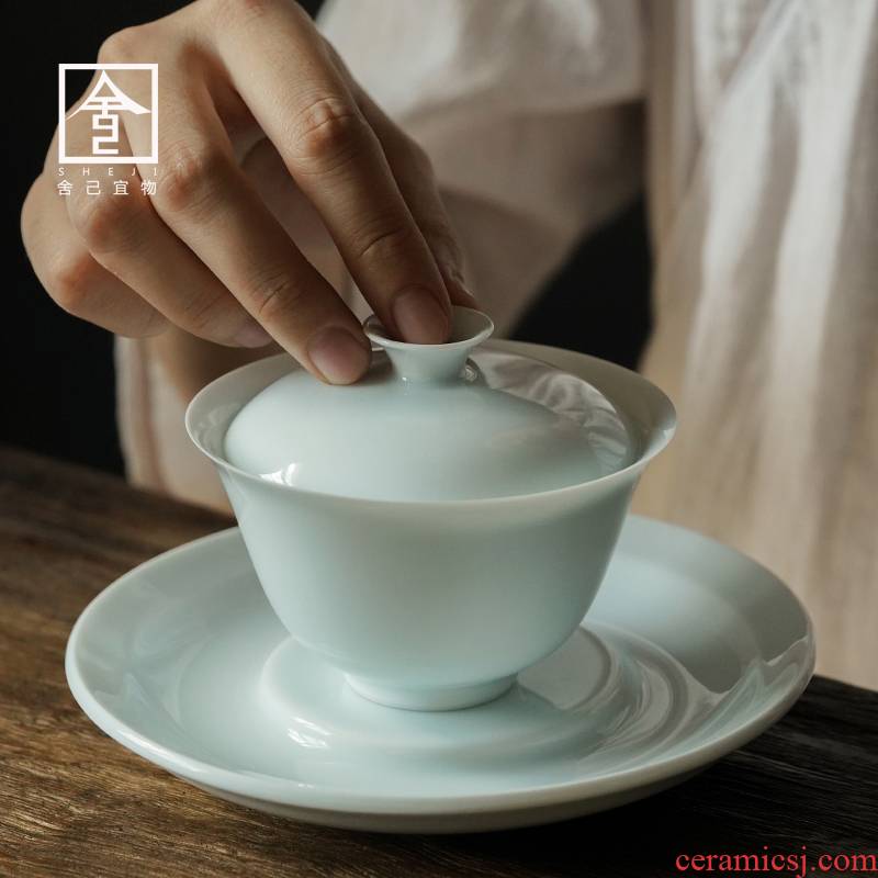 Jingdezhen shadow thin body tureen cup bowl three only a single large white porcelain tea set tea tea tureen