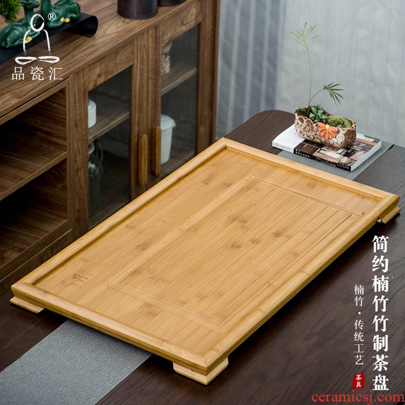 The Product porcelain sink bamboo tea tray tray household contracted tablet drainage type large bamboo tea rectangle filling dish