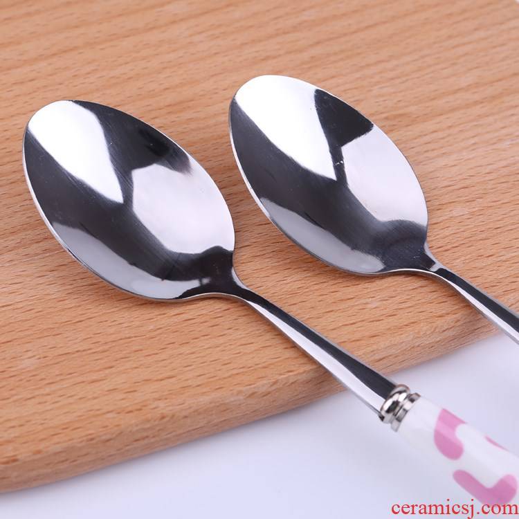 Baby spoon deep, ceramic handle stainless steel spoon to eat soup spoons spoon adult large Korean long - handled spoons