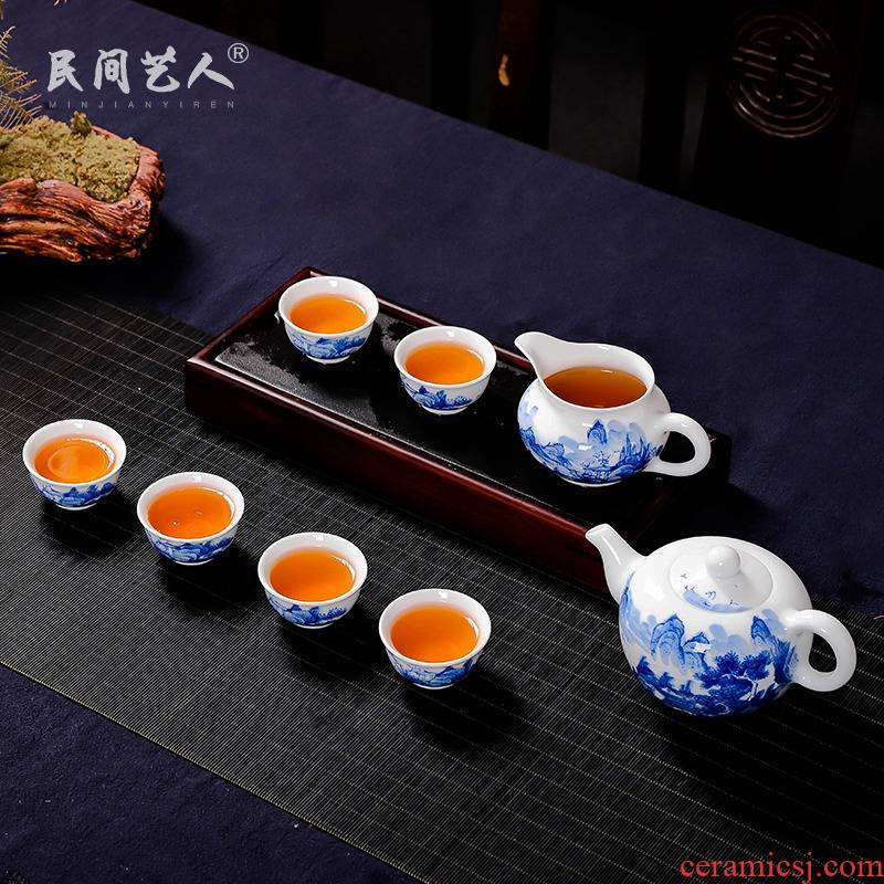 Jingdezhen porcelain tea set ceramic hand - made 8 head tea kungfu tea set reasonable single cup package of a complete set of mail