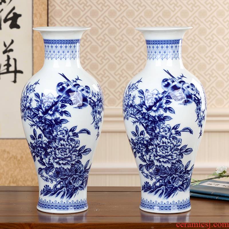 Jingdezhen ceramics antique blue and white porcelain vases, flower arrangement lucky bamboo vase home sitting room adornment is placed