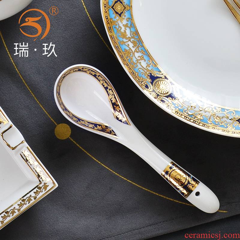 Three - dimensional relief gold ipads porcelain run ceramic spoon, spoon, ladle delicate porcelain run spoon run condiment spoon, margo