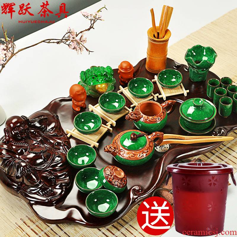 Hui, make tea set a complete set of violet arenaceous kung fu tea sets maitreya, the whole piece of wood tea tray of science and technology