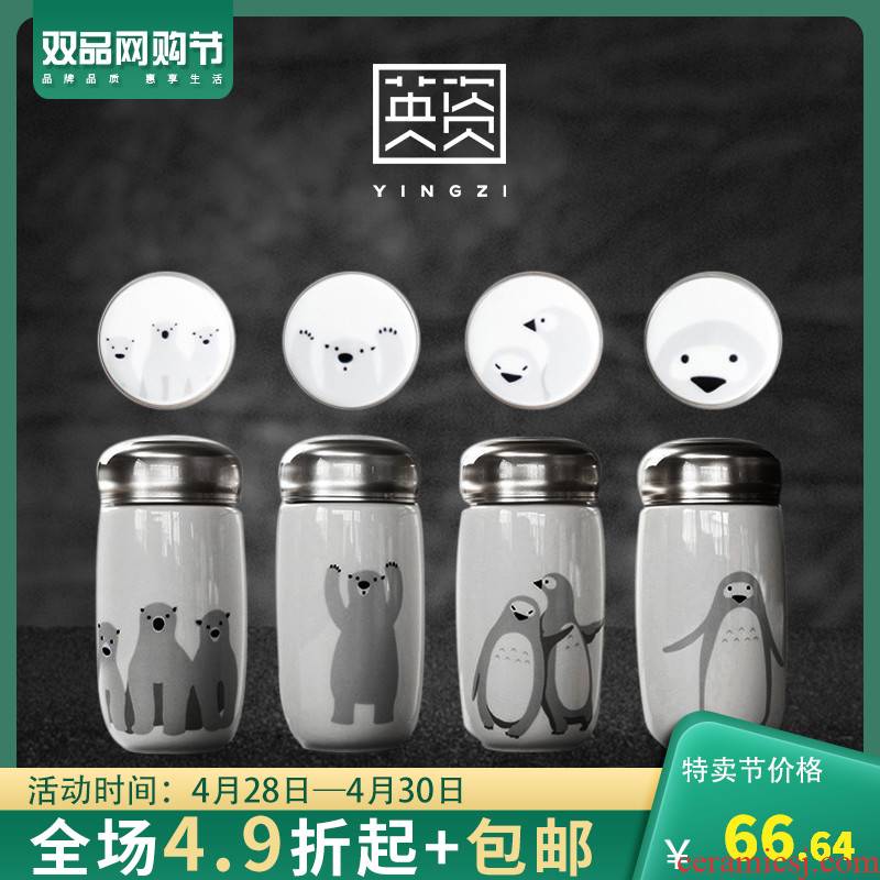 Portable double with the ceramic heat insulation glass cup with cover keep - a warm glass cup with a cup of pregnant women with a cup of students