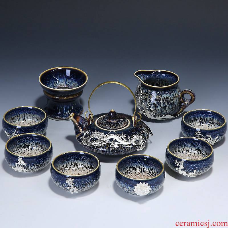 Variable temmoku glaze ceramic tea set coppering. As silver teapot teacup tureen masterpieces of a complete set of kung fu tea set