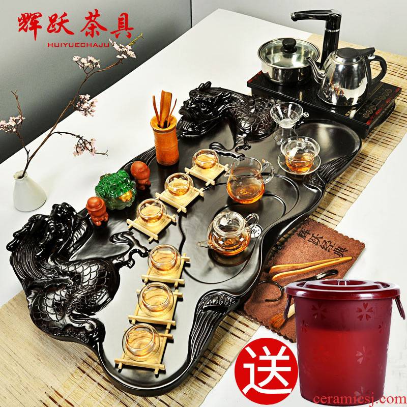 Hui, make tea set a complete set of violet arenaceous kung fu tea set wood tea tray tea table four unity of science and technology electric heating furnace is the tea taking