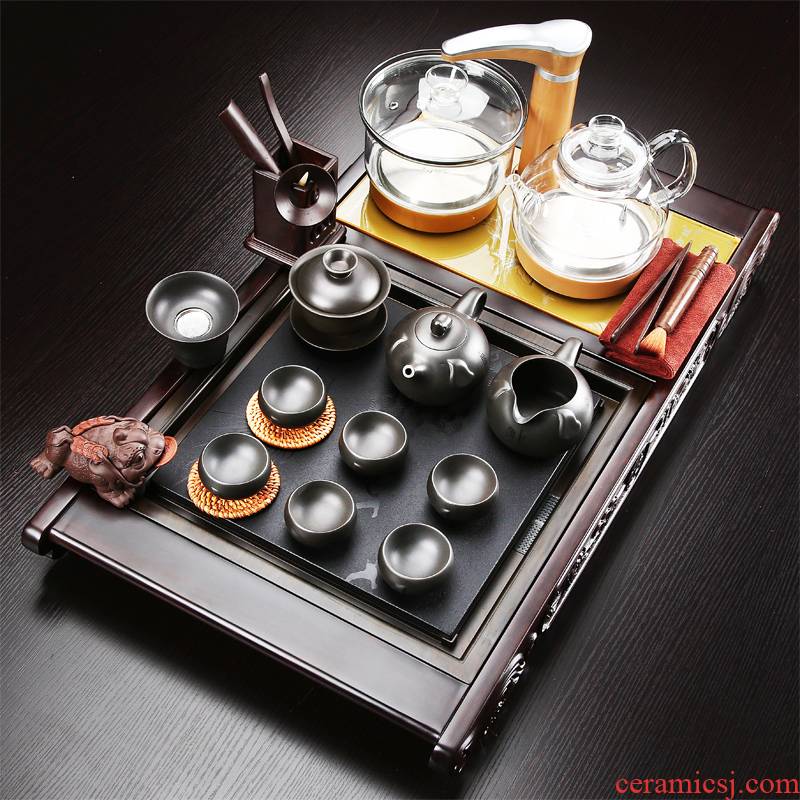 Tea set suits for domestic violet arenaceous kung fu Tea set of a complete set of contracted automatic ebony wood sharply stone Tea tray of Tea table