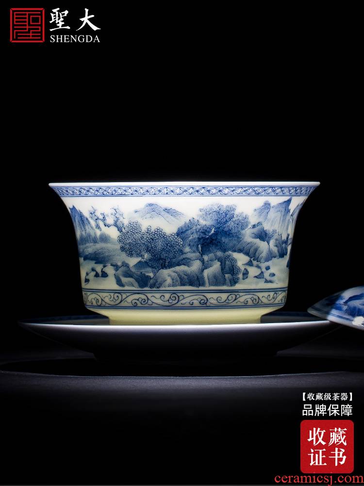 The big three to make tea tureen teacups hand - made scenery of blue and white porcelain ceramic bowl full manual jingdezhen kung fu tea set
