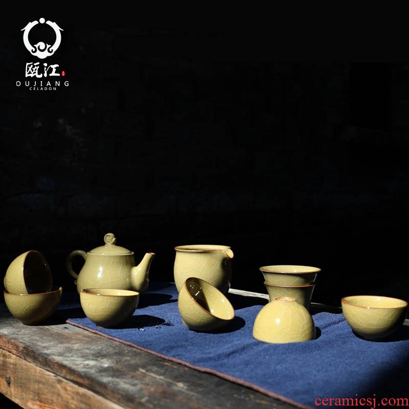 Oujiang longquan celadon kung fu tea set elder brother up with home office gifts ice crack pot cup of a complete set of tea service