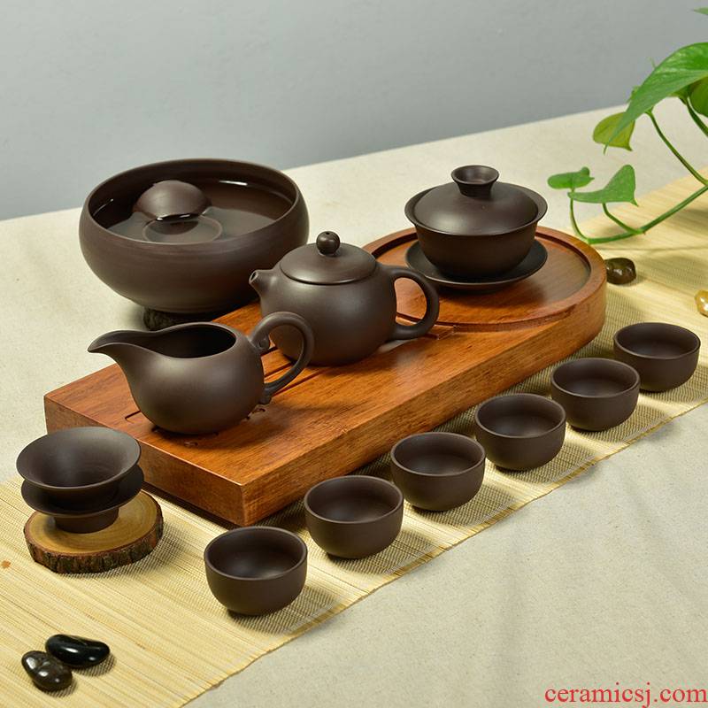 Yixing purple sand tea set undressed ore purple mud kung fu tea set a complete set of xi shi teapot teacup tureen black tea gifts
