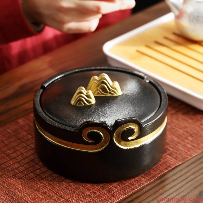 Creative ceramic ashtray home sitting room tea table large office move with cover wind ashtray can be customized