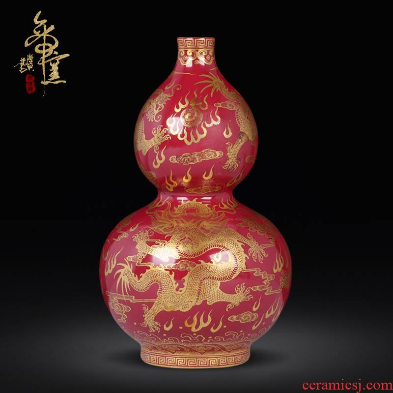 Jingdezhen ceramics imitation the qing qianlong age to the see colour red dragon gourd vase household handicraft furnishing articles