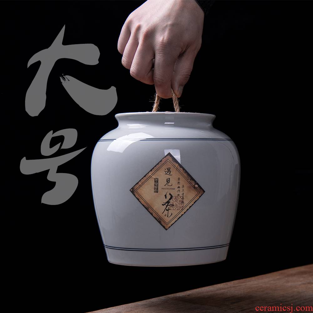 Jingdezhen ceramic large pu 'er tea, green tea caddy fixings household seal storage POTS of tea tea urn medium bucket